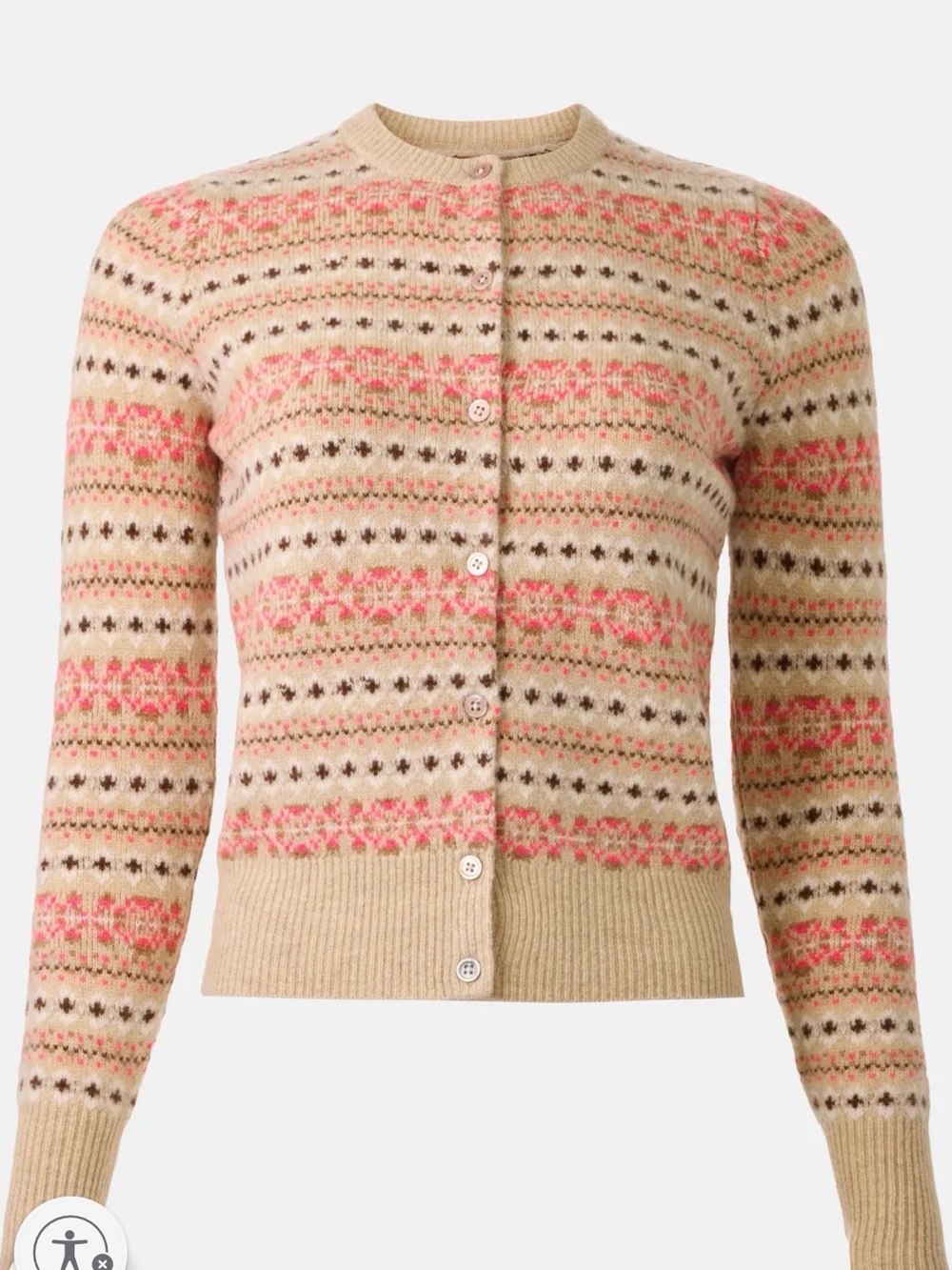 ANN MASHBURN Beige and Pink Fair Isle Button-Front Cardigan